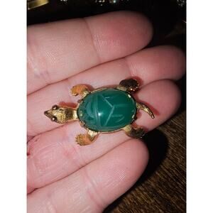 Vintage Sterling C.R. CO Turtle Brooch Pin Green Stone Charles Reiss